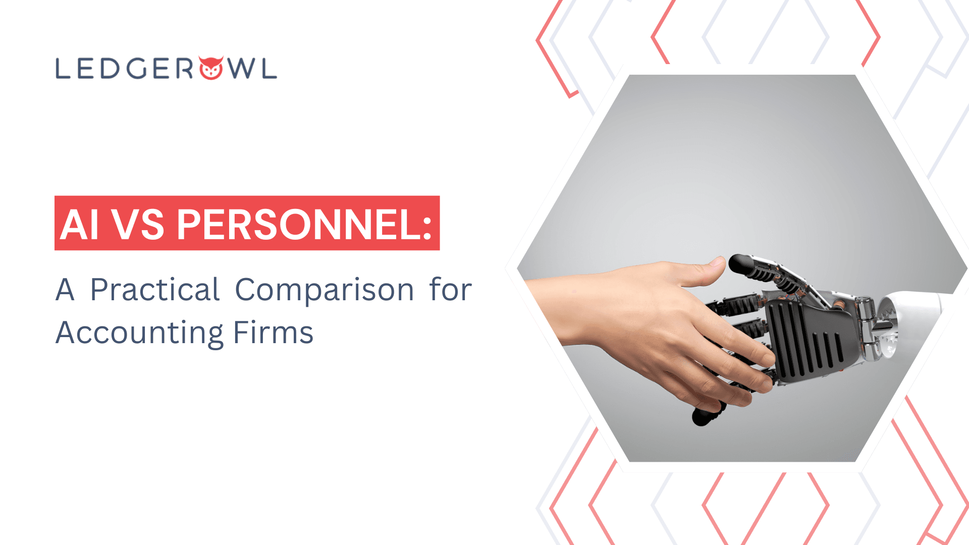 Human hand shaking a robotic hand, representing AI accountant vs human accountant comparison for accounting firms