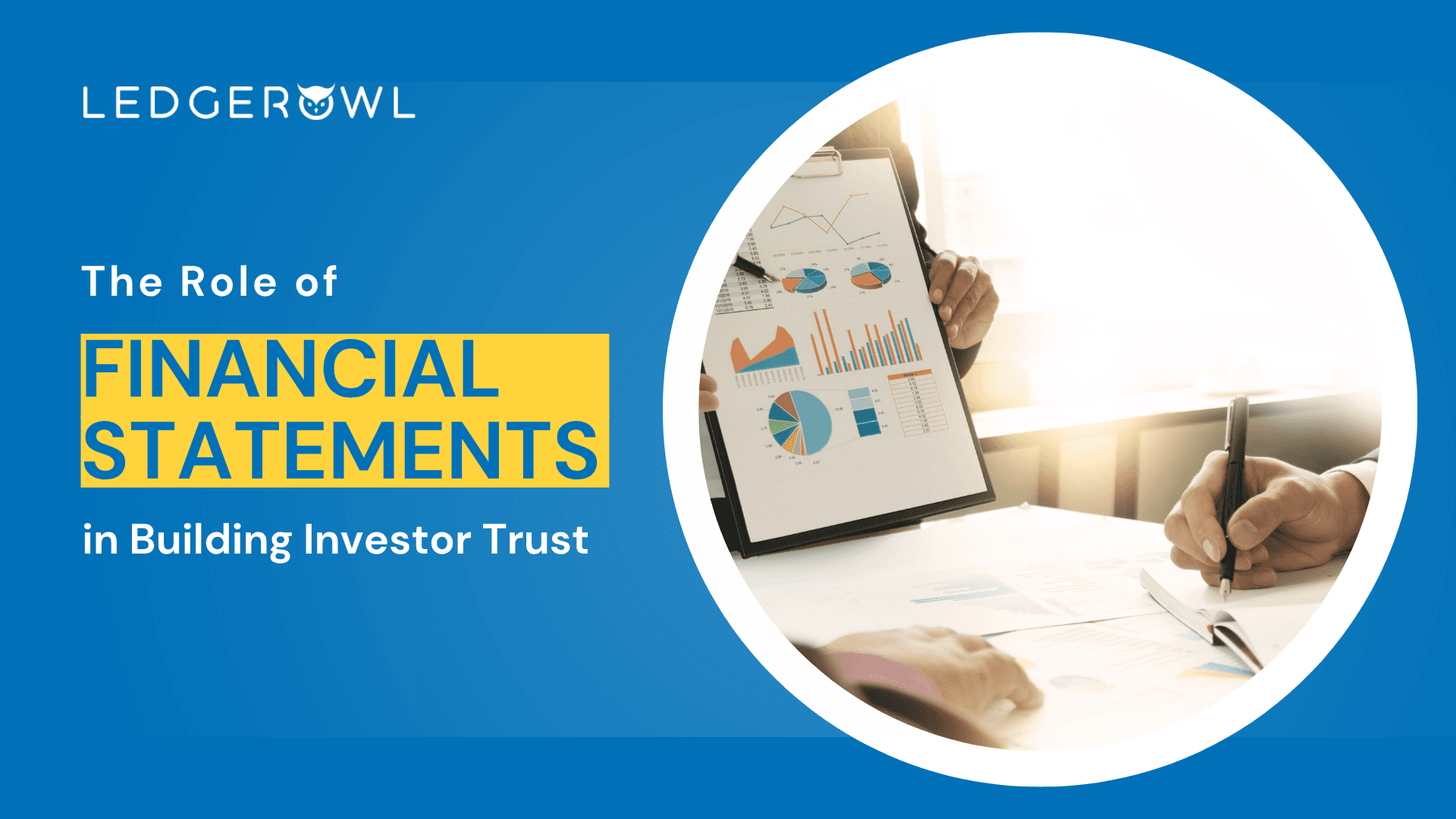 A financial advisor presenting charts and graphs on a clipboard during a business meeting, illustrating the role of financial statements in building investor trust